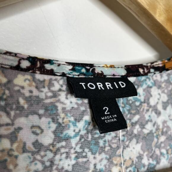 Torrid Floral Print Tiered Faux Wrap Dress Burgundy Womens 2X Wedding Guest Fall - Picture 4 of 10